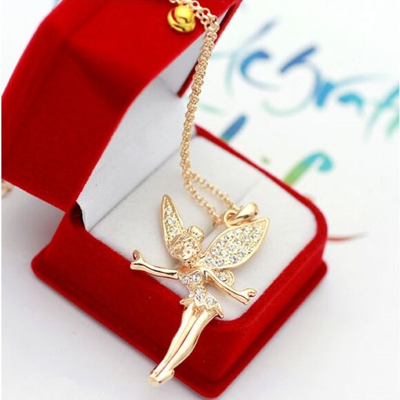 14k Gold Plated Disney Tinkerbell Fairy Wings Pendant with AAAAA Cubic Zirconia - Picture 8 of 9